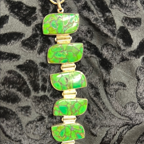 Green copper turquoise and sterling silver Stone Bracelet - Picture 4 of 5